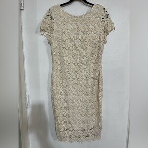 Cache lace discrete shimmer  cream gold dress formal wedding Sz 14 NWT